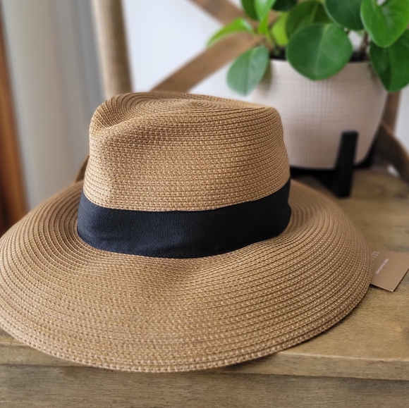 NWT Eric Javits Phoenix Fedora Hat Natural Black UPF 50+ Sun Protection - Picture 2 of 13